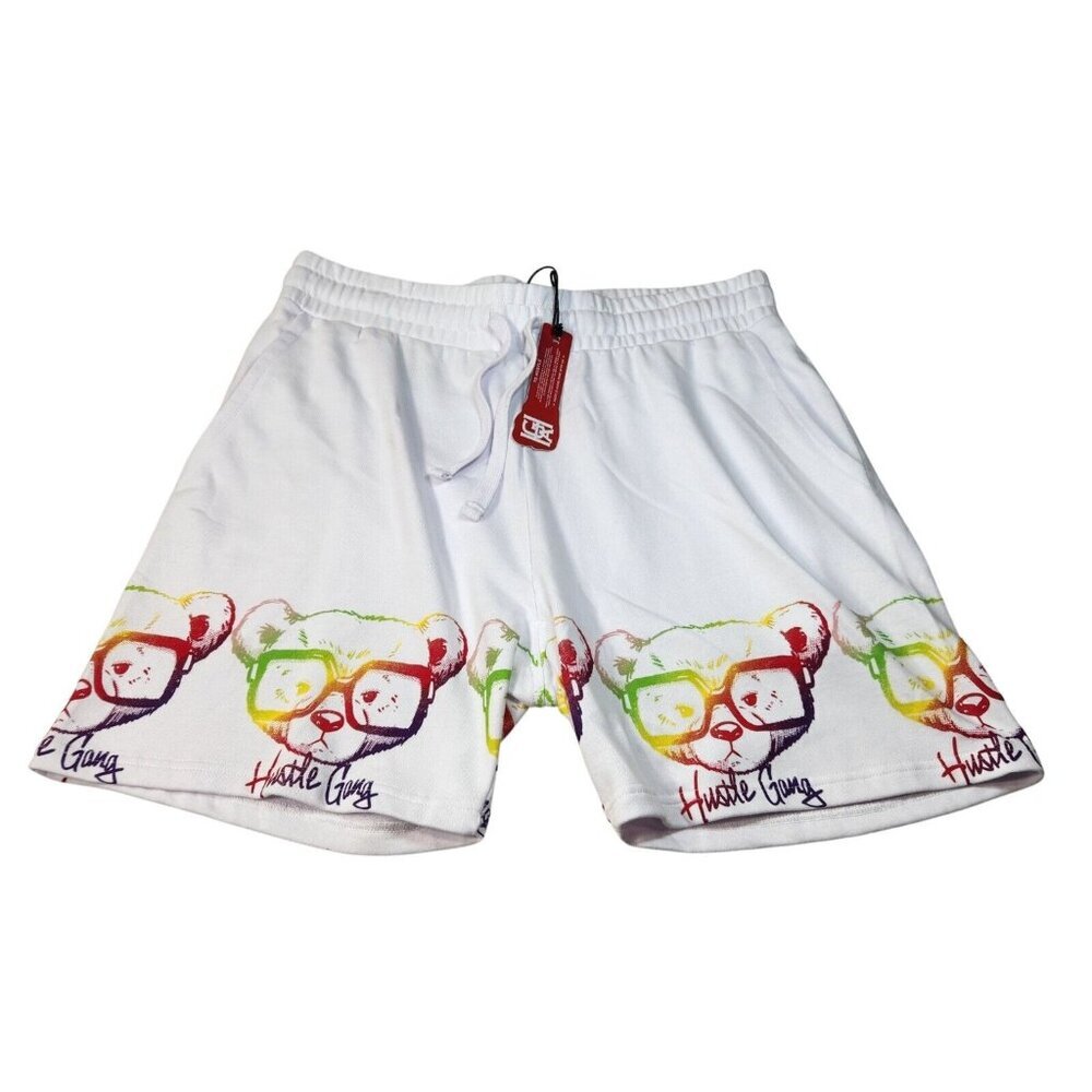 Hustle Gang Men's Shorts Size 2X Basketball White Shorts Printed Logo (43